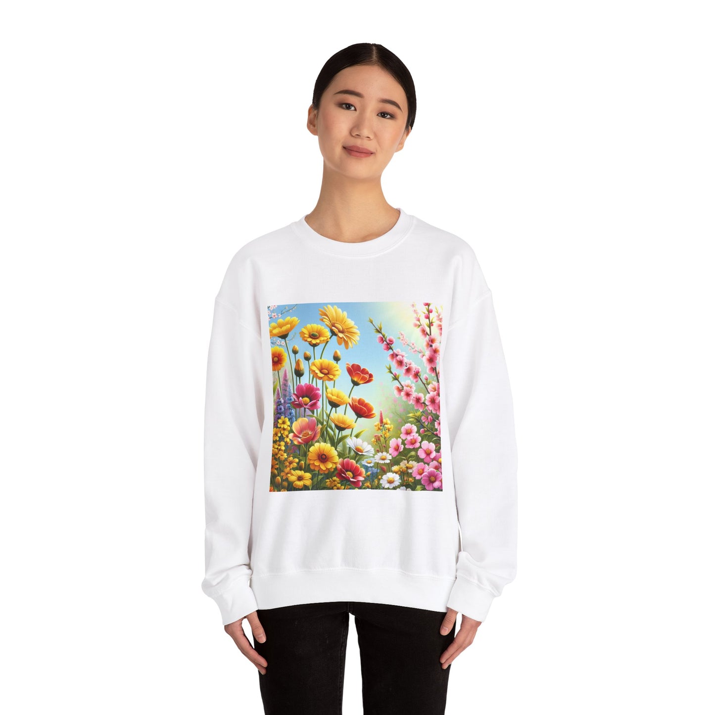 Floral & Cultural Art Crewneck Sweatshirt - Perfect for Spring Celebrations