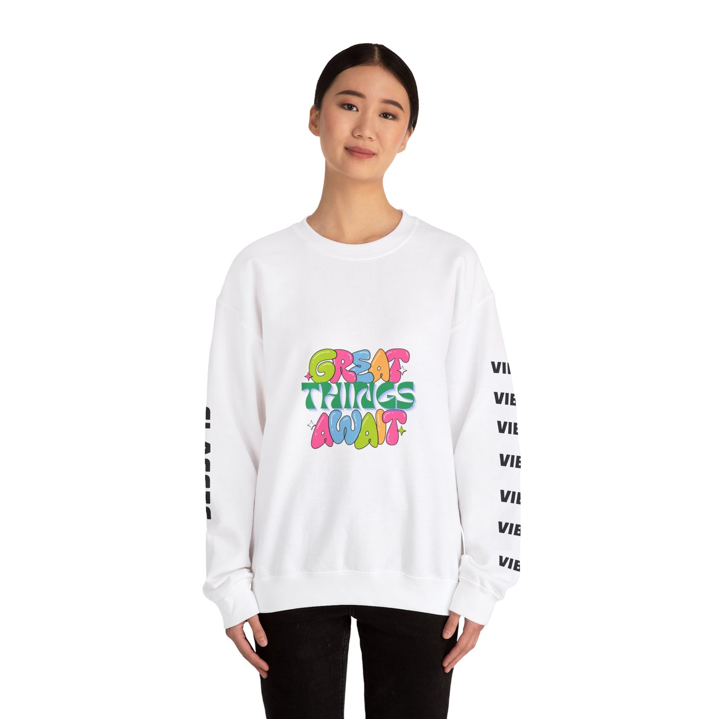Great Things Await Crewneck Sweatshirt - Retro 80's Vibe