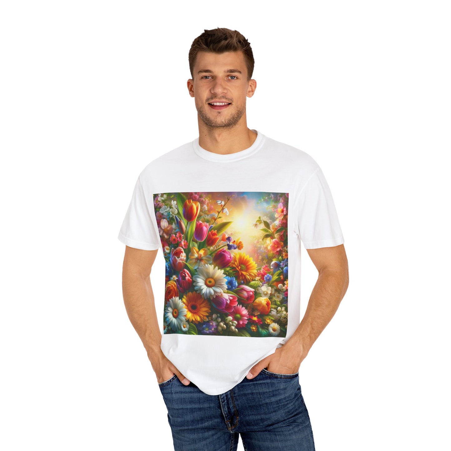 Vibrant Floral & Heart Flag Unisex T-Shirt - Celebrate Diversity & Nature