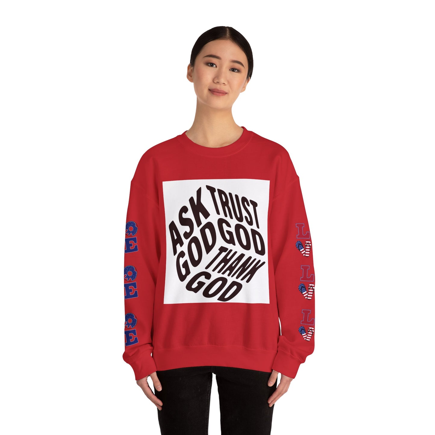 Faith-Inspired Unisex Crewneck Sweatshirt | 'Ask Trust God' Design | Ideal for Inspiration and Comfort