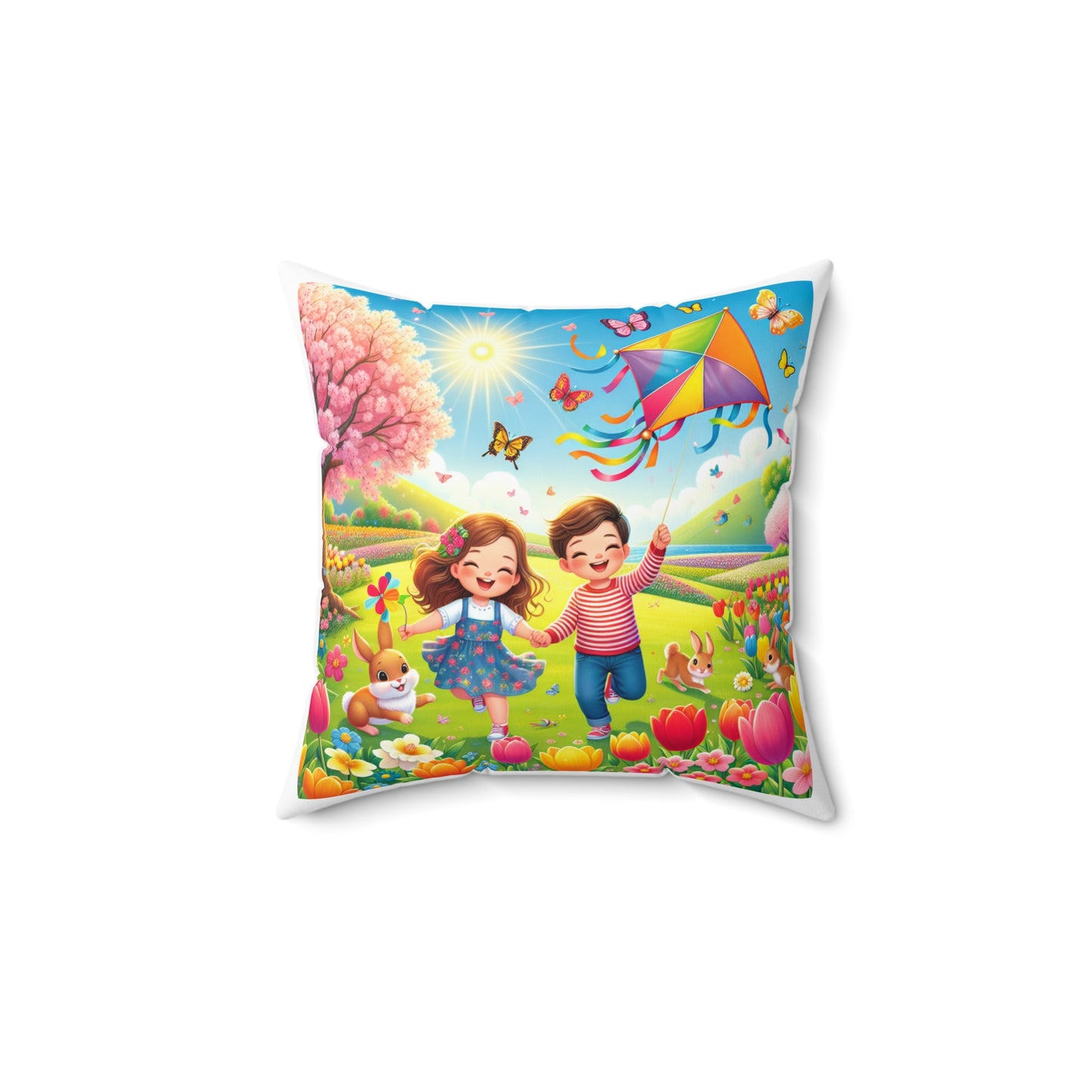 Vibrant Floral Decorative Pillow for Kids' Room - Perfect Spring and Easter Gift
