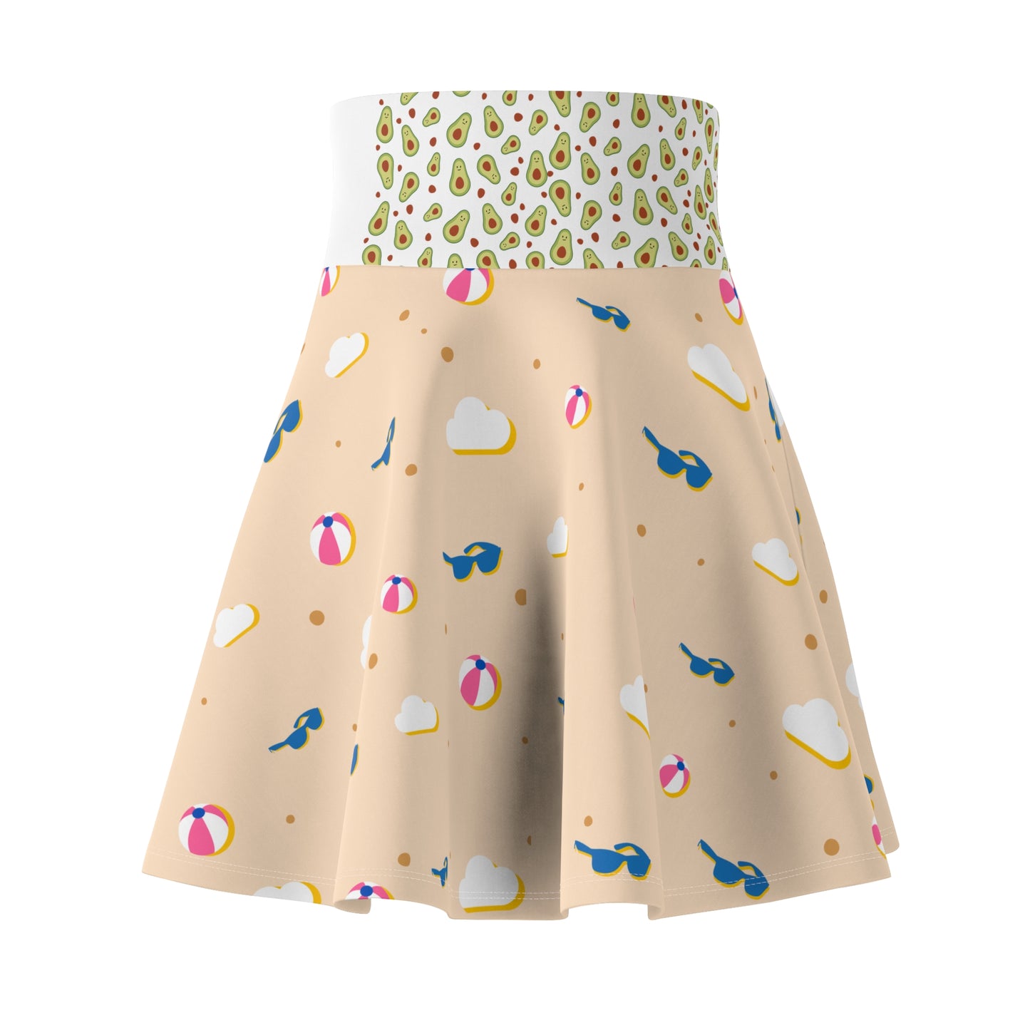 Summer Vibes Women's Skater Skirt with Beach Balls and Sunglasses