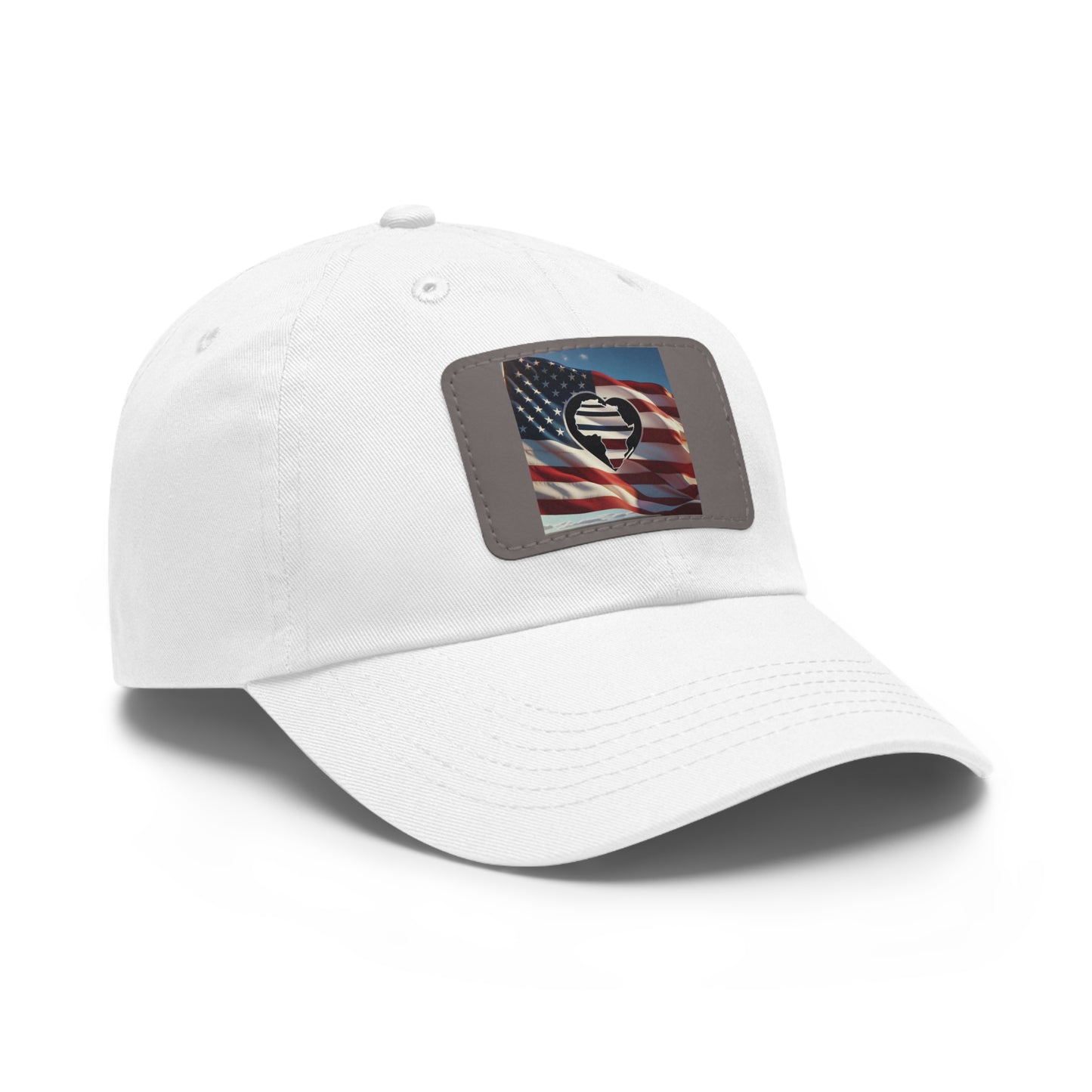 Patriotic Dad Hat with Leather Patch - American Flag Heart Design