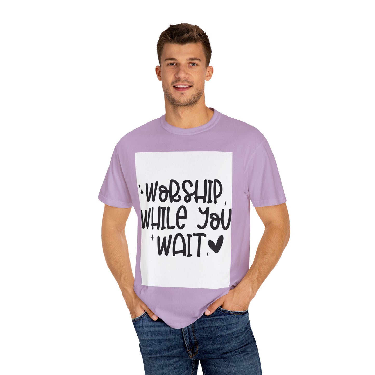 Unisex Garment-Dyed T-Shirt - 'Worship While You Wait' Inspirational Tee