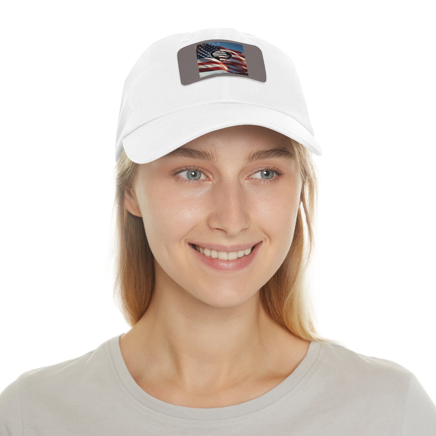 Patriotic Dad Hat with Leather Patch - American Flag Heart Design