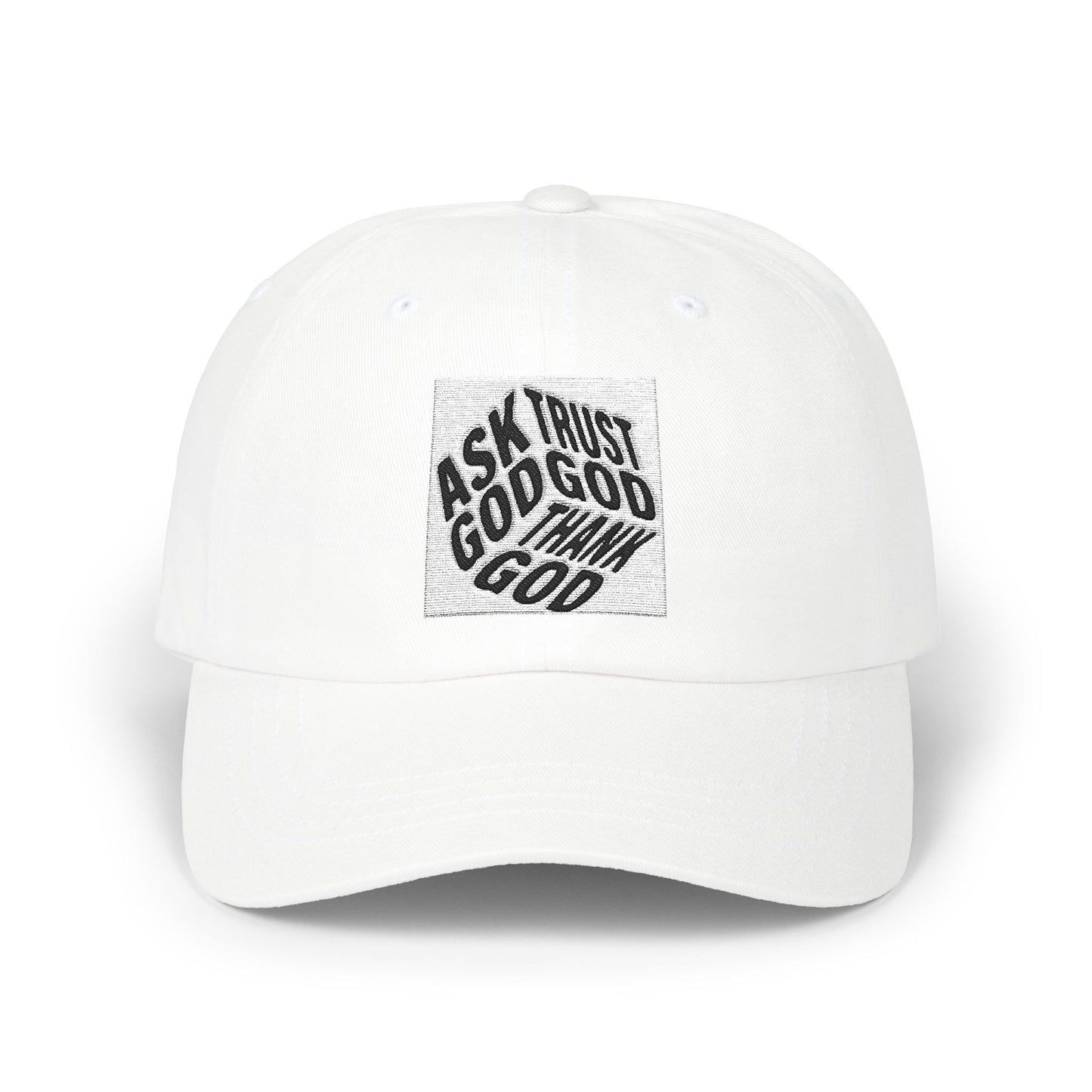 Inspirational Classic Dad Cap - 'Ask, Trust, God' Embroidered White Hat