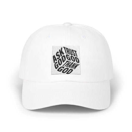 Inspirational Classic Dad Cap - 'Ask, Trust, God' Embroidered White Hat
