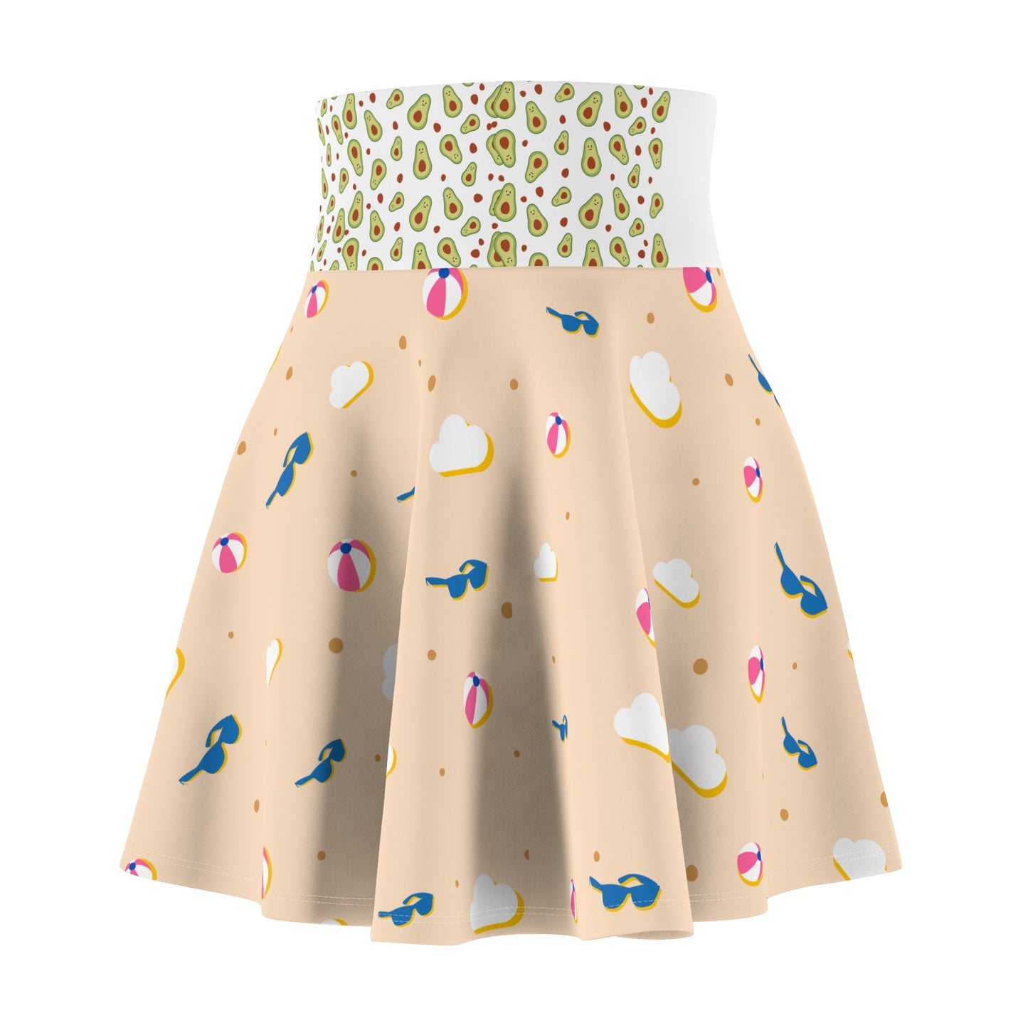 Summer Vibes Women's Skater Skirt with Beach Balls and Sunglasses