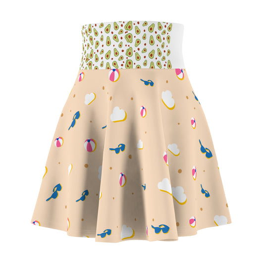 Summer Vibes Women's Skater Skirt with Beach Balls and Sunglasses