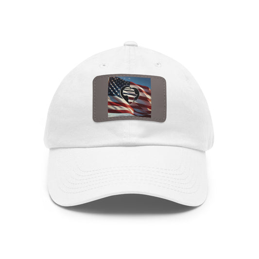 Patriotic Dad Hat with Leather Patch - American Flag Heart Design