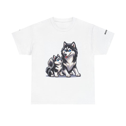Funny Dog Lovers Unisex Heavy Cotton Tee - Cute Husky and Puppy Design