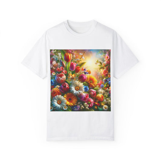 Vibrant Floral & Heart Flag Unisex T-Shirt - Celebrate Diversity & Nature