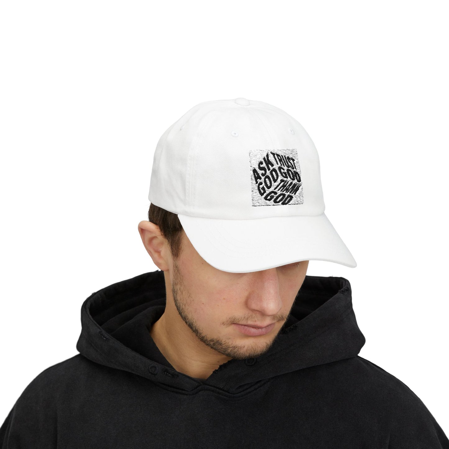 Inspirational Classic Dad Cap - 'Ask, Trust, God' Embroidered White Hat