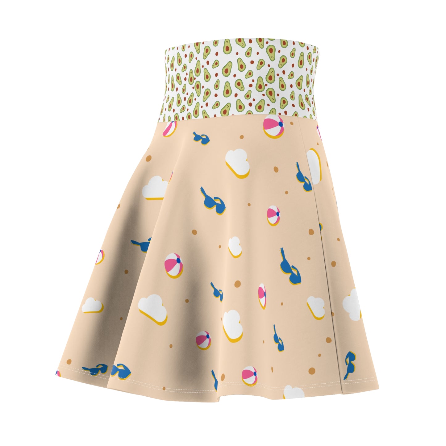 Summer Vibes Women's Skater Skirt with Beach Balls and Sunglasses